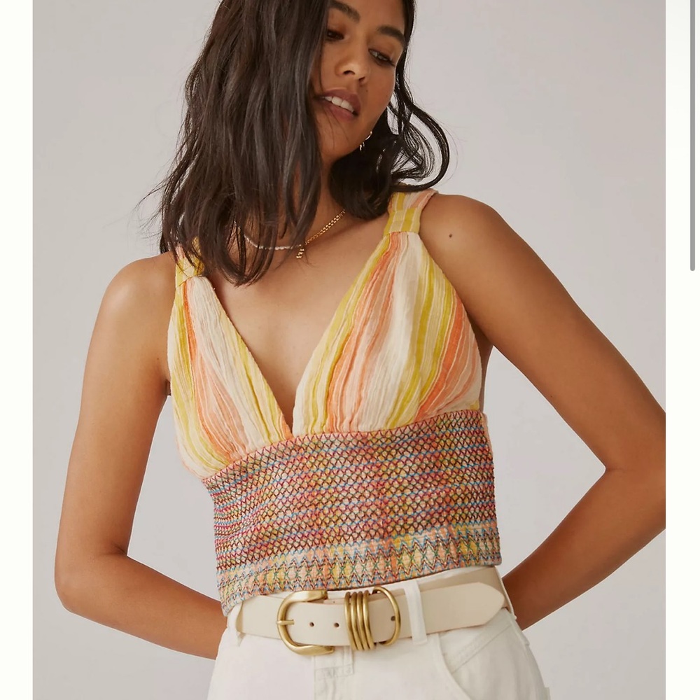 NWOT Anthropologie Striped Smocked Tank Top